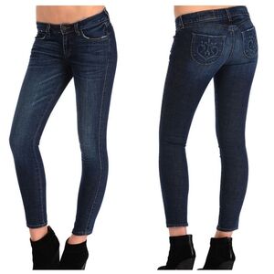 Retro Siwy Denim Hannah Contour Low‎ Rise Slim Cropped Blue Skinny Jeans Size 24